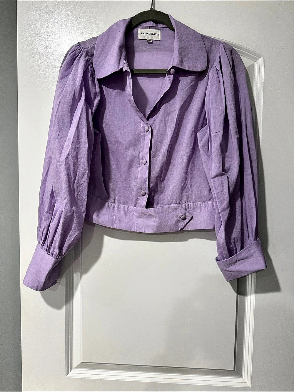 Antik Batik Yvonne Blouse Cropped Puff Sleeve Jacket Purple Medium